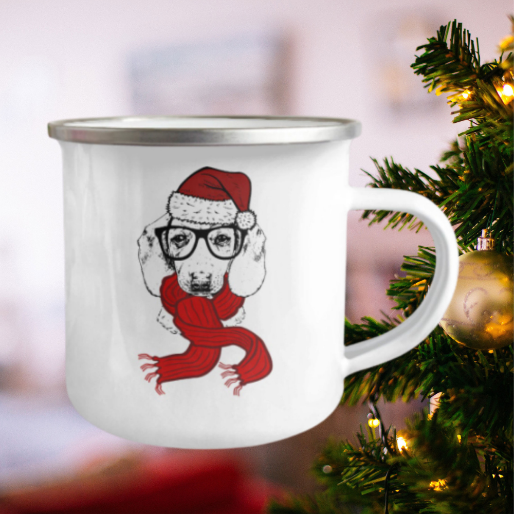 Dachshund Christmas Vintage Retro 12oz Camping Coffee Mug  JUST RELEASED, Limited Time Only,Not available in stores.Makes for the perfect Christmas Gift or Stocking Stuffer! Cuddle with your dog, lover, your family or friends and enjoy a hot (or cold) beverage while cuddling around the TV set, Laptop or fireplace! Text is I want to drink Hot Chocolate and Watch Christmas Movies with you.