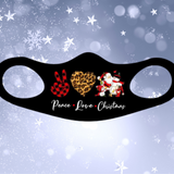 Peace Love Christmas Fitted Face Mask And Covering. Perfect for Church, family and friends. Makes a great gift and stocking stuffer!Cozy and breathable.No uncomfortable elastic to rub. Non-medical-grade,Made in USA, Washable, Reusable, Easy to speak through, non-volume-canceling