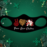 Peace Love Christmas Fitted Face Mask And Covering. Perfect for Church, family and friends. Makes a great gift and stocking stuffer!Cozy and breathable.No uncomfortable elastic to rub. Non-medical-grade,Made in USA, Washable, Reusable, Easy to speak through, non-volume-canceling