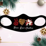 Peace Love Christmas Fitted Face Mask And Covering. Perfect for Church, family and friends. Makes a great gift and stocking stuffer!Cozy and breathable.No uncomfortable elastic to rub. Non-medical-grade,Made in USA, Washable, Reusable, Easy to speak through, non-volume-canceling