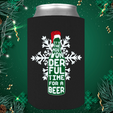 It's The Most Wonderful Time For A Beer Christmas Can Wrap. Keeps Your Beverages ICE COLD! All Standard Sized Cans. .JUST RELEASED, Limited Time Only, Not available in stores. Makes for the perfect Christmas Gift or Stocking Stuffer! Cuddle with your lover, your family or friends and enjoy a cold beverage while cuddling around the TV set, Laptop or fireplace!