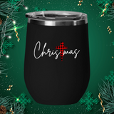 Christmas with a Black and Red Plaid Cross Christmas Wine Tumbler, 12 ounces, JUST RELEASED Limited Time Only NOT available in stores. Cuddle with your lover, your family or friends and enjoy some wine while watching Christmas movies cuddling around the TV set, Laptop or fireplace! Makes for the perfect Christmas Gift or Stocking Stuffer. Vacuum Insulated Stemless Wine Glass w/Lid. Keeps Hot Drinks Hot And Cold Drinks Cold.