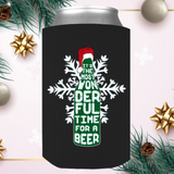 It's The Most Wonderful Time For A Beer Christmas Can Wrap. Keeps Your Beverages ICE COLD! All Standard Sized Cans. .JUST RELEASED, Limited Time Only, Not available in stores. Makes for the perfect Christmas Gift or Stocking Stuffer! Cuddle with your lover, your family or friends and enjoy a cold beverage while cuddling around the TV set, Laptop or fireplace!