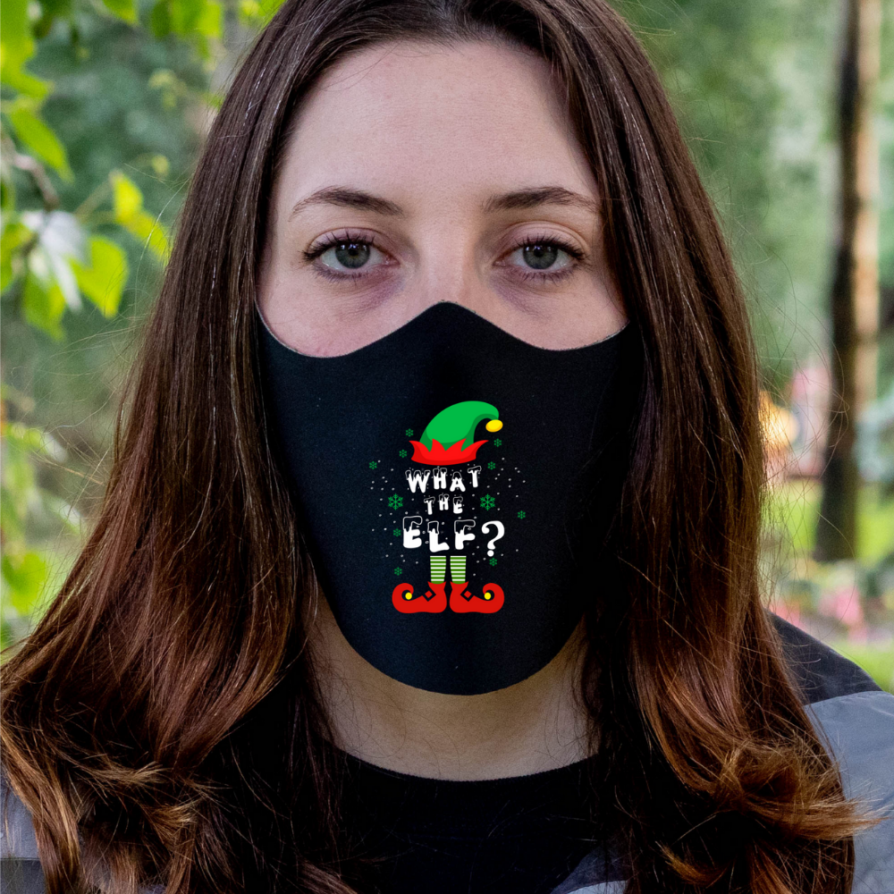 What The Elf Christmas Fitted Face Mask And Covering. Perfect for yourself, family and friends. Makes a great gift and stocking stuffer!Cozy and breathable.No uncomfortable elastic to rub. Non-medical-grade,Made in USA, Washable, Reusable, Easy to speak through, non-volume-canceling