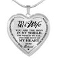 TO MY WIFE A LUXURY HEART NECKLACE WITH A HEART FELT MESSAGE GIFT BOX INCLUDED ENGRAVING ON BACK OPTION COLOR SILVER 