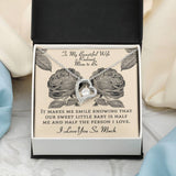 She deserves this Forever Heart Necklace Gift with heartfelt message.14k white gold over stainless steel. Zirconia crystal with smaller cubic zirconia. Message card that reads: " To my beautiful wife and radiant mom to be, It makes me smile knowing that our sweet little baby is half me and half the person I love. I love you so much.