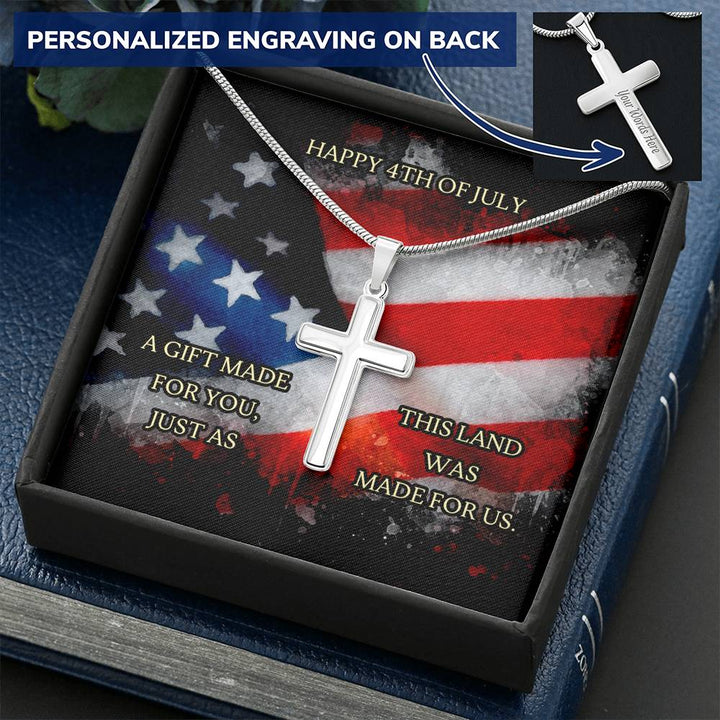 Personalized Independence Day Cross Necklace Gift For Wife