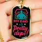 A HAND HOLDING THE MY DAD IS PRETTY DOPE LUXURY MILITARY STYLE DOG TAG NECKLACE WITH ENGRAVING OPTION COLOR GOLD