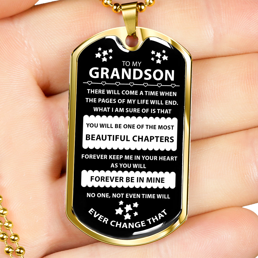 To My Grandson Gift From Grandparent - Inspirational Dog Tag Necklace