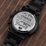 Engraved Watch Gift For Son From Mom, Dad - Change The World