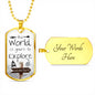 The perfect Men's Dog Tag Necklace Gift. "The world is yours to explore, adventure". Can be personalized. Shatterproof liquid glass coating. Silver, Gold finish. Necklace: 24", Dog Tag: 1.1"x2"