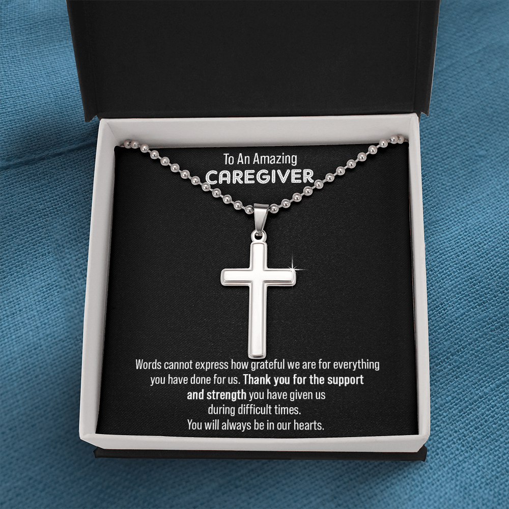 Gift For Caregiver - We Are So Grateful Message Card Cross Necklace For Men