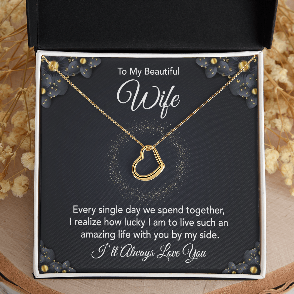 To My Beautiful Wife Silver Delicate Heart Necklace