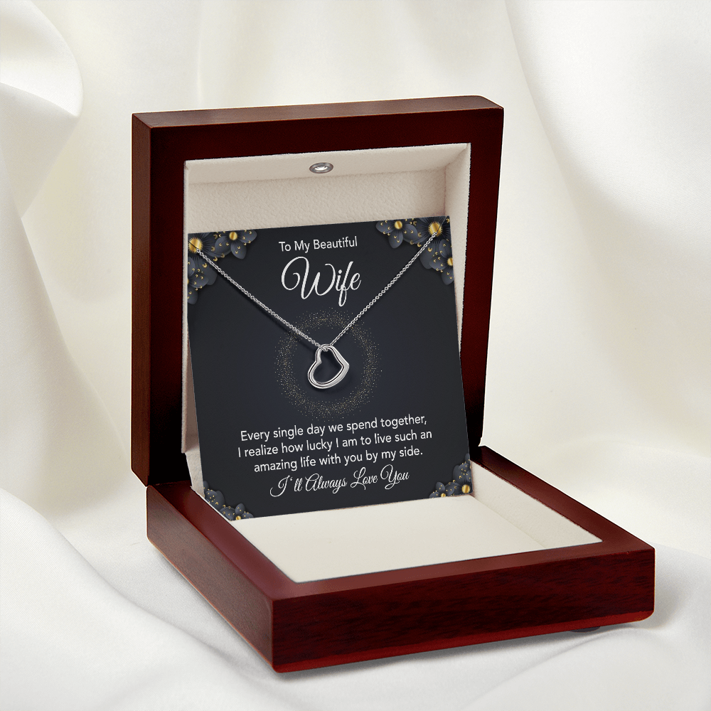 To My Beautiful Wife Silver Delicate Heart Necklace