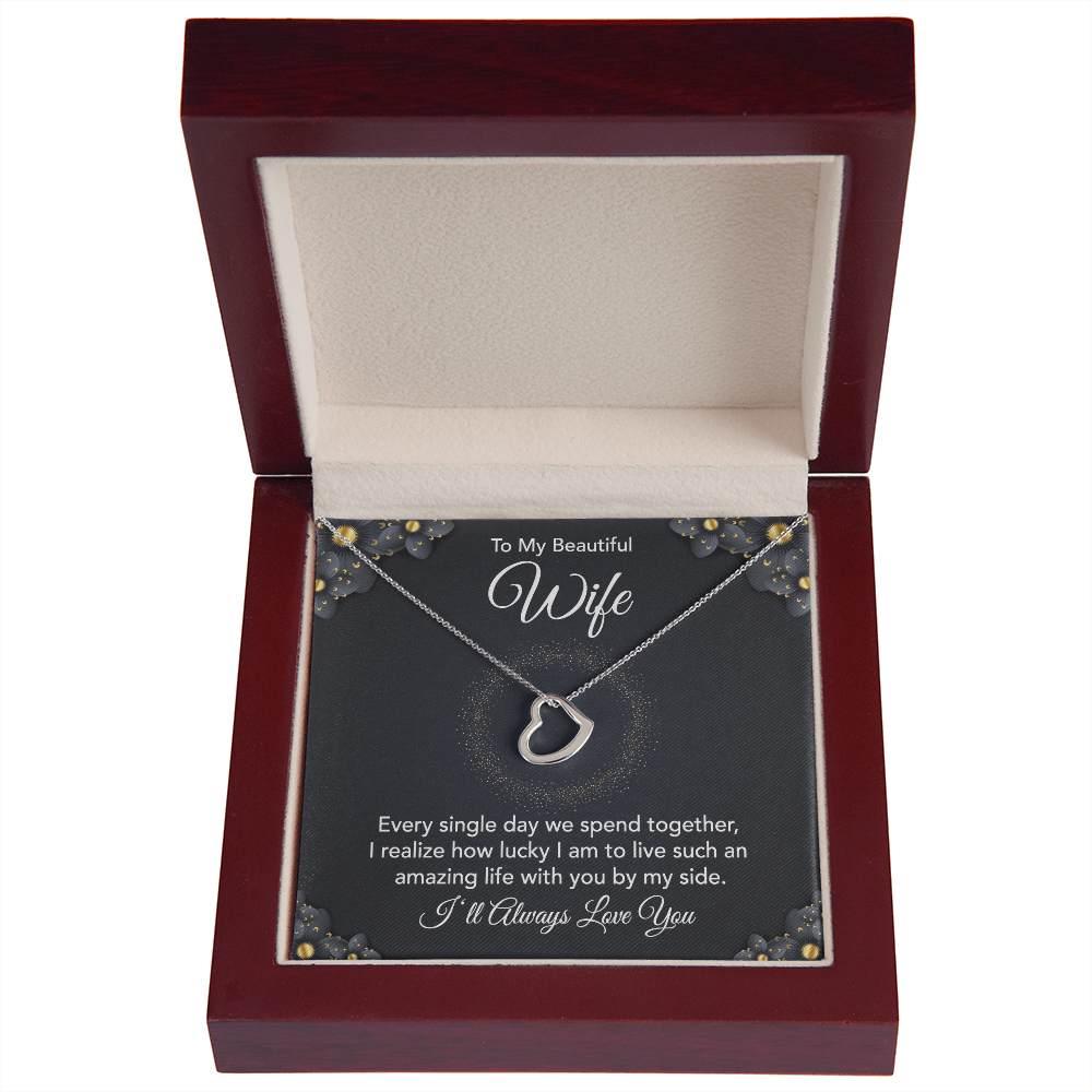 To My Beautiful Wife Silver Delicate Heart Necklace