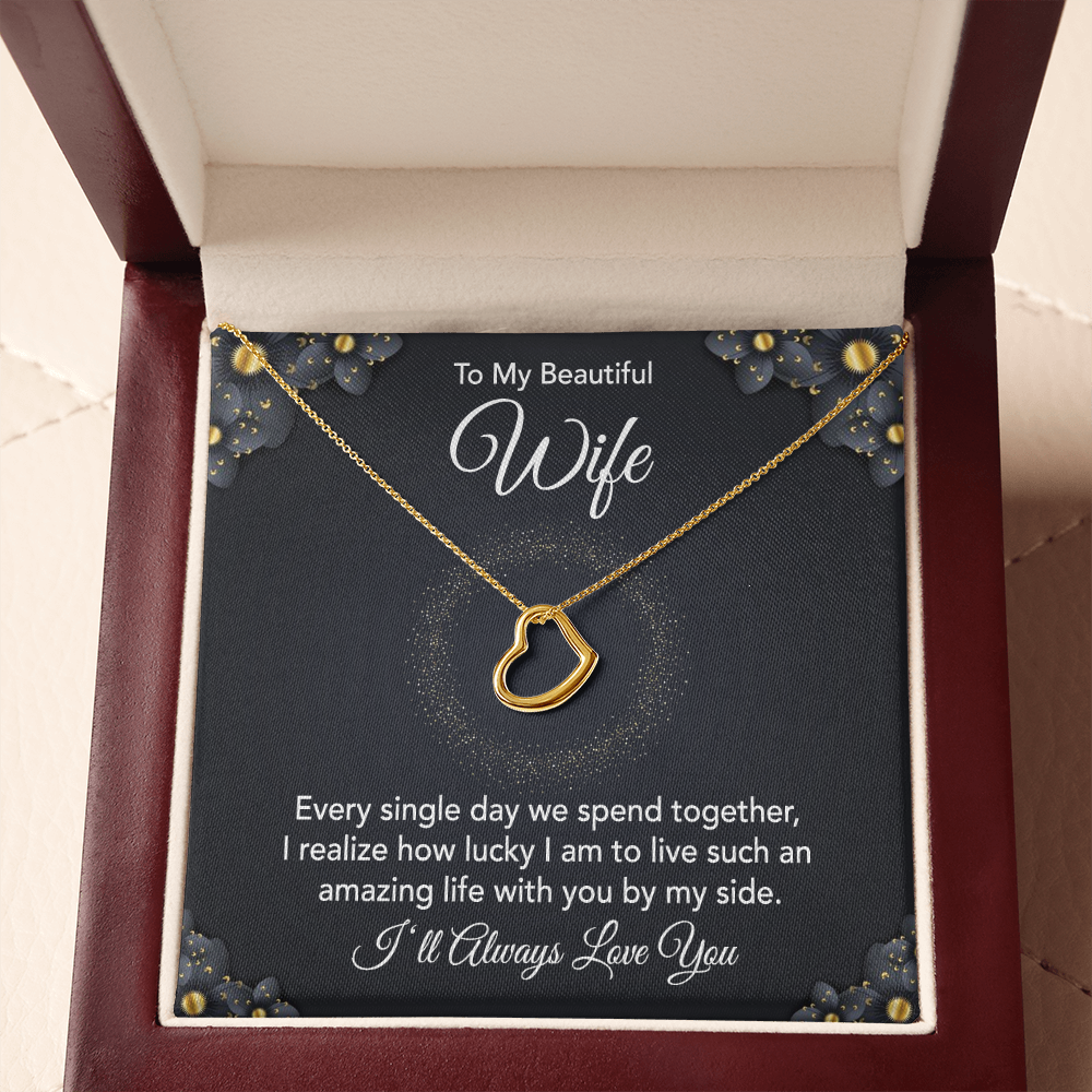 To My Beautiful Wife Silver Delicate Heart Necklace