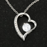 Custom Wife's and Husband's  Forever Heart Shaped necklace with a cubic zirconia with a message card that reads To My Wife My One My Only My Beautiful Wife I loved you then I love you still Always have always will Love with a free gift box with 14K white gold finish