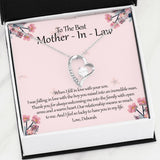 Personalized to the best mother in law heart shaped necklace with a free gift box and a heart warming message from daughter in law to mother in law personalized with the daughter in laws name col silver