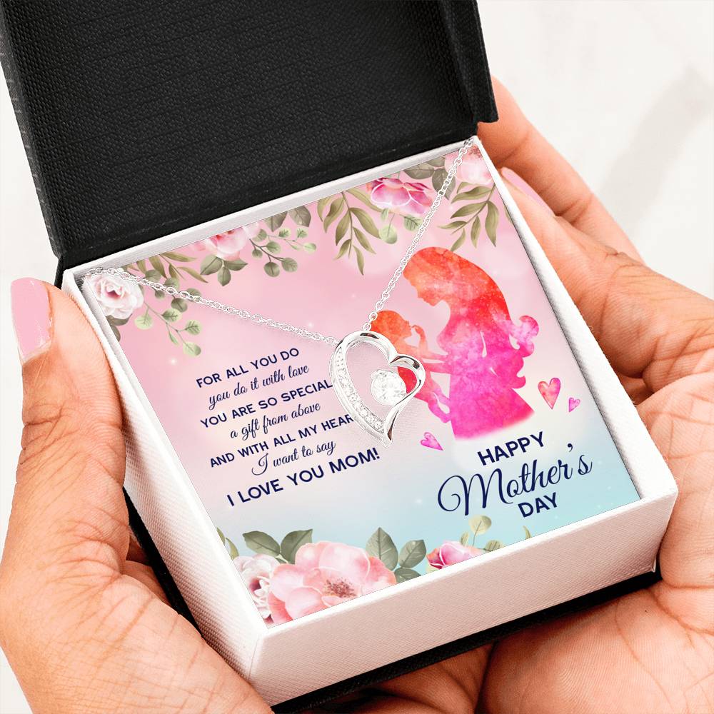 MOM WITH LOVE FOREVER HEART NECKLACE