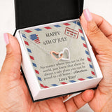 4th Of July USA Flag Necklace- Two Locked Hearts
