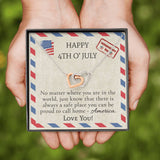 4th Of July USA Flag Necklace- Two Locked Hearts