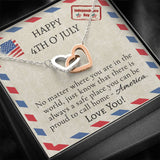 4th Of July USA Flag Necklace- Two Locked Hearts