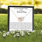 Your Mom will love this Interlocking Hearts Necklace with heartfelt message card. Cubic Zirconia. High quality polished surgical steel.18"-22".