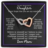 Daughter Gift From Mum -Hearts Necklace with Message Card