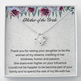 The perfect gift for your new mother in law from the groom. Brilliant 14k white gold, Zirconia crystal with smaller cubic zirconia. Includes a heartfelt message card from the groom to his new mother in law.