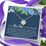 The perfect gift for your future mother in law. Brilliant 14k white gold Love Knot necklace, Zirconia crystal with smaller cubic zirconia. Includes a heartfelt message card included guaranteed to melt your new mother in laws heart.