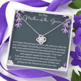 The perfect gift for your future mother in law. Brilliant 14k white gold Love Knot necklace, Zirconia crystal with smaller cubic zirconia. Includes a heartfelt message card included guaranteed to melt your new mother in laws heart.