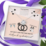 Bridesmaid Stunning Knot Necklace Gift. Cute message card. Brilliant 14k white gold over stainless steel. Zirconia crystal with smaller cubic zirconia