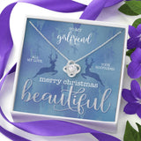 Surprise your loved one with this gorgeous this beautiful Love Knot Necklace gift today representing an unbreakable bond between two souls.Personalize the inserted message card with to whom the git is being given and from whom. The card reads To my, All my love, your..., Merry Christmas Beautiful. Brilliant 14k white gold over stainless steel,adjustable cable chain with alobster clasp.The center cubic zirconia crystalis surrounded with smaller cubic zirconia.