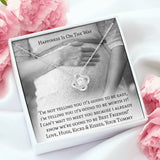 The perfect gift for your wife and mom to be! Includes heartfelt message card. Brilliant 14k white gold, Zirconia crystal with smaller cubic zirconia. Message card that reads: "Happiness is on the way. I'm not telling you it's going to be easy, I'm telling you it's going to be worth it! I can't wait to meet you because I already know we're going to be best friends! Love, hugs, kicks and kisses, your tummy"