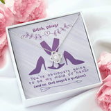 Bridesmaid Stunning Knot Necklace Gift. Funny message card. "Bitch, please, you're obiviously going to be my maid of honor (and no, that wasn't a question). Brilliant 14k white gold over stainless steel. Zirconia crystal with smaller cubic zirconia