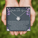 The perfect gift for your future mother in law. Brilliant 14k white gold Love Knot necklace, Zirconia crystal with smaller cubic zirconia. Includes a heartfelt message card included guaranteed to melt your new mother in laws heart.