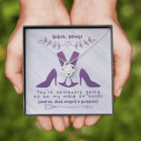 Bridesmaid Stunning Knot Necklace Gift. Funny message card. "Bitch, please, you're obiviously going to be my maid of honor (and no, that wasn't a question). Brilliant 14k white gold over stainless steel. Zirconia crystal with smaller cubic zirconia