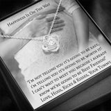 The perfect gift for your wife and mom to be! Includes heartfelt message card. Brilliant 14k white gold, Zirconia crystal with smaller cubic zirconia. Message card that reads: "Happiness is on the way. I'm not telling you it's going to be easy, I'm telling you it's going to be worth it! I can't wait to meet you because I already know we're going to be best friends! Love, hugs, kicks and kisses, your tummy"