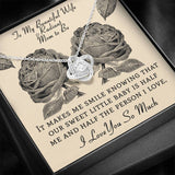 The perfect gift for your wife and mom to be! Includes heartfelt message card. Brilliant 14k white gold, Zirconia crystal with smaller cubic zirconia. Message card that reads: "To my beautiful wife and radiant mom to be, It makes me smile knowing that our sweet little baby is half me and half the person I love. I love you so much.