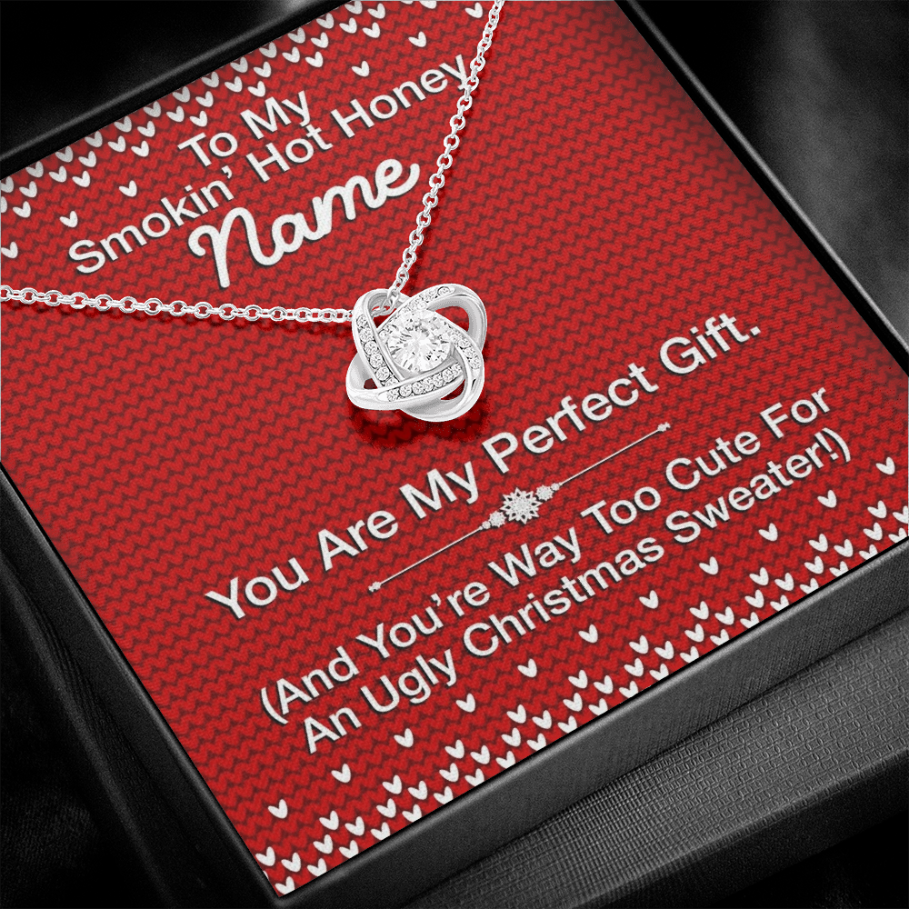 Gift For Wife Christmas, Personalized Names Love Knot Necklace, To My Smokin' Hot Honey Message Card