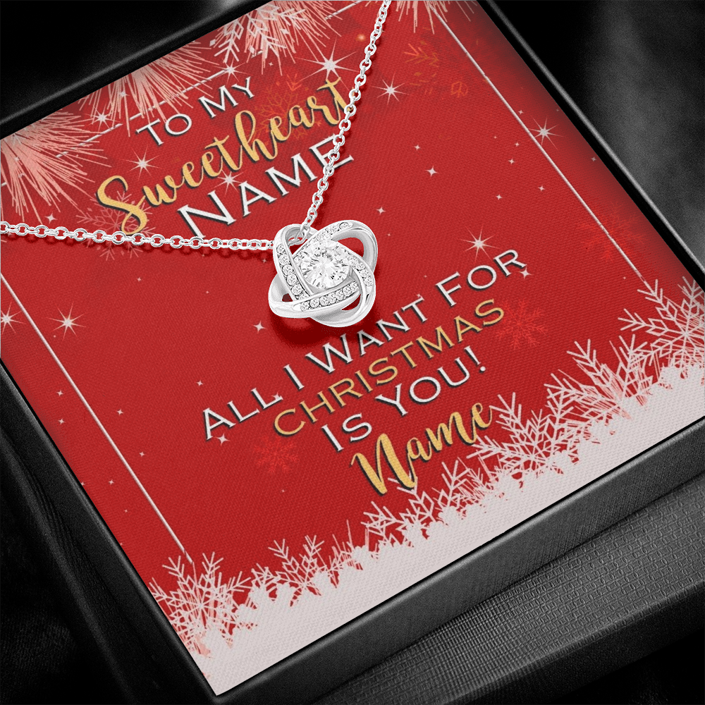 Gift For Wife Christmas, Personalized Names Love Knot Necklace, All I Want Is You Message Card