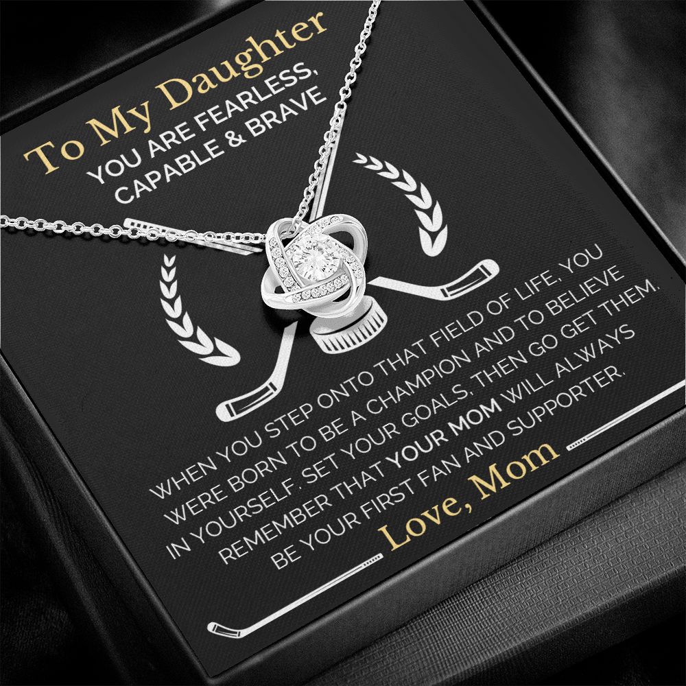Encouragement Gift For Daughter From Mom, Fearless Brave and Capable Message Card Love Knot Necklace
