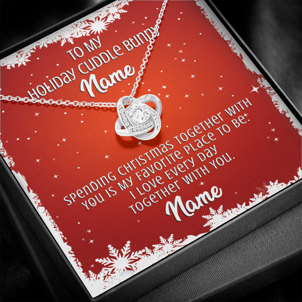Gift For Wife Christmas, Personalized Names Love Knot Necklace, My Cuddle Bunny Message Card,