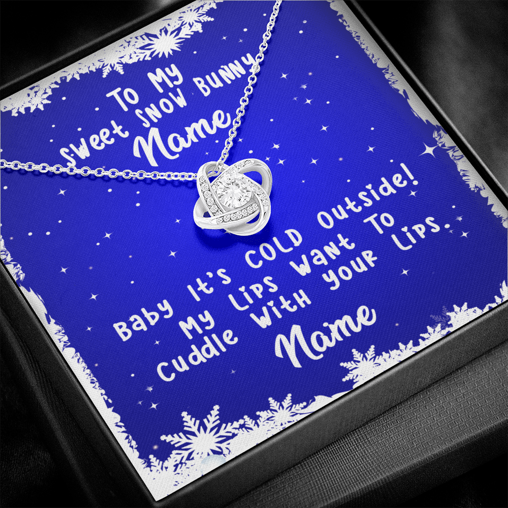 Gift For Wife Christmas, Personalized Names Love Knot Necklace, My Sweet Snow Bunny Message Card