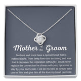 The perfect gift for your future mother in law. Brilliant 14k white gold Love Knot necklace, Zirconia crystal with smaller cubic zirconia. Includes a heartfelt message card included guaranteed to melt your new mother in laws heart.