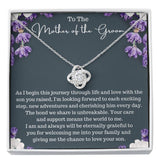 The perfect gift for your future mother in law. Brilliant 14k white gold Love Knot necklace, Zirconia crystal with smaller cubic zirconia. Includes a heartfelt message card included guaranteed to melt your new mother in laws heart.