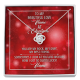 Gift For Wife Christmas, Personalized Names Love Knot Necklace, You Are My Rock Message Card