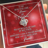Gift For Wife Christmas, Personalized Names Love Knot Necklace, You Are My Rock Message Card