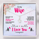 To My Wife And Soulmate Alluring Beauty Necklace with a gift box and message that reads "To My Wife, NEVER FORGET THAT I LOVE YOU. SOMETIMES IT'S HARD TO FIND THE WORDS TO TELL YOU HOW MUCH YOU MEAN TO ME. IF I DID ANYTHING RIGHT IN MY LIFE IT WAS WHEN I GAVE MY HEART TO YOU. You are my best friend, My soulmate, My everything. I Love You" Crafted with 14k White Gold over Stainless Steel