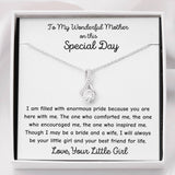 The perfect gift for mom on your wedding day.Ribbon shaped,14K white gold over stainless steel,clear crystals, a sparkling 7mm round  Cubic Zirconia. 